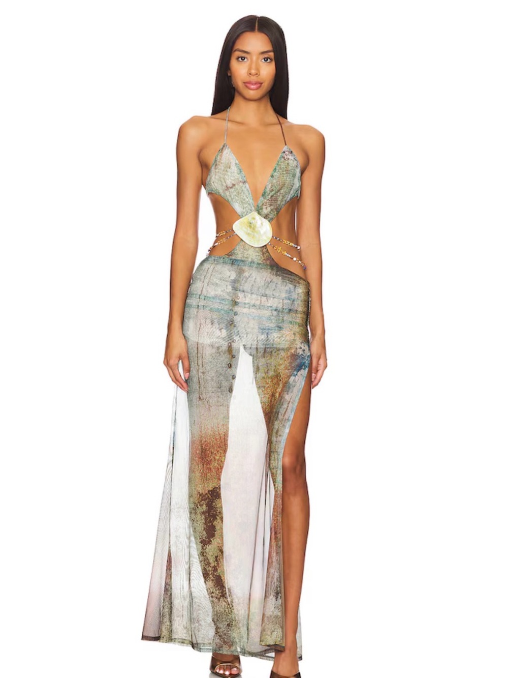Jaded London Vida Backless Maxi Dress With Shell Trim in Multi